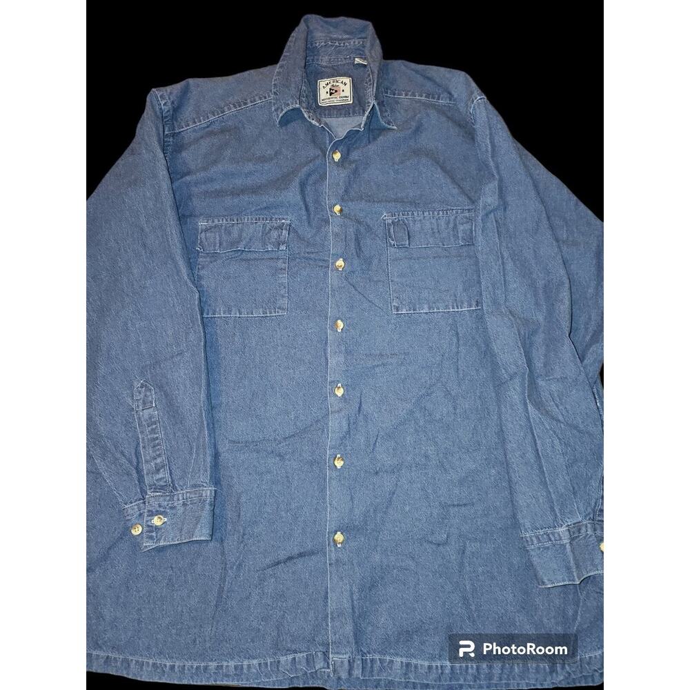 American Blue Denim Button Down Shirt Vtg Size‎ XL